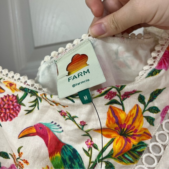 NWT Farm Rio Toucan's Garden Floral Embroidery One-Shoulder Linen Blend Dress - Picture 5 of 14